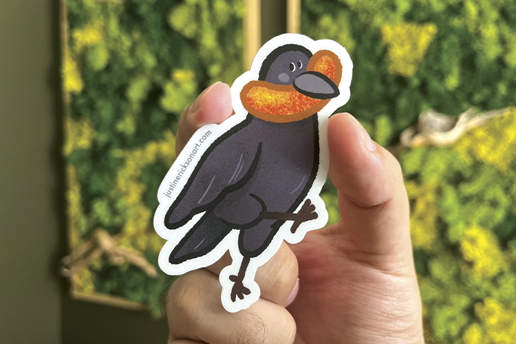 Crow with a Cheesie Sticker